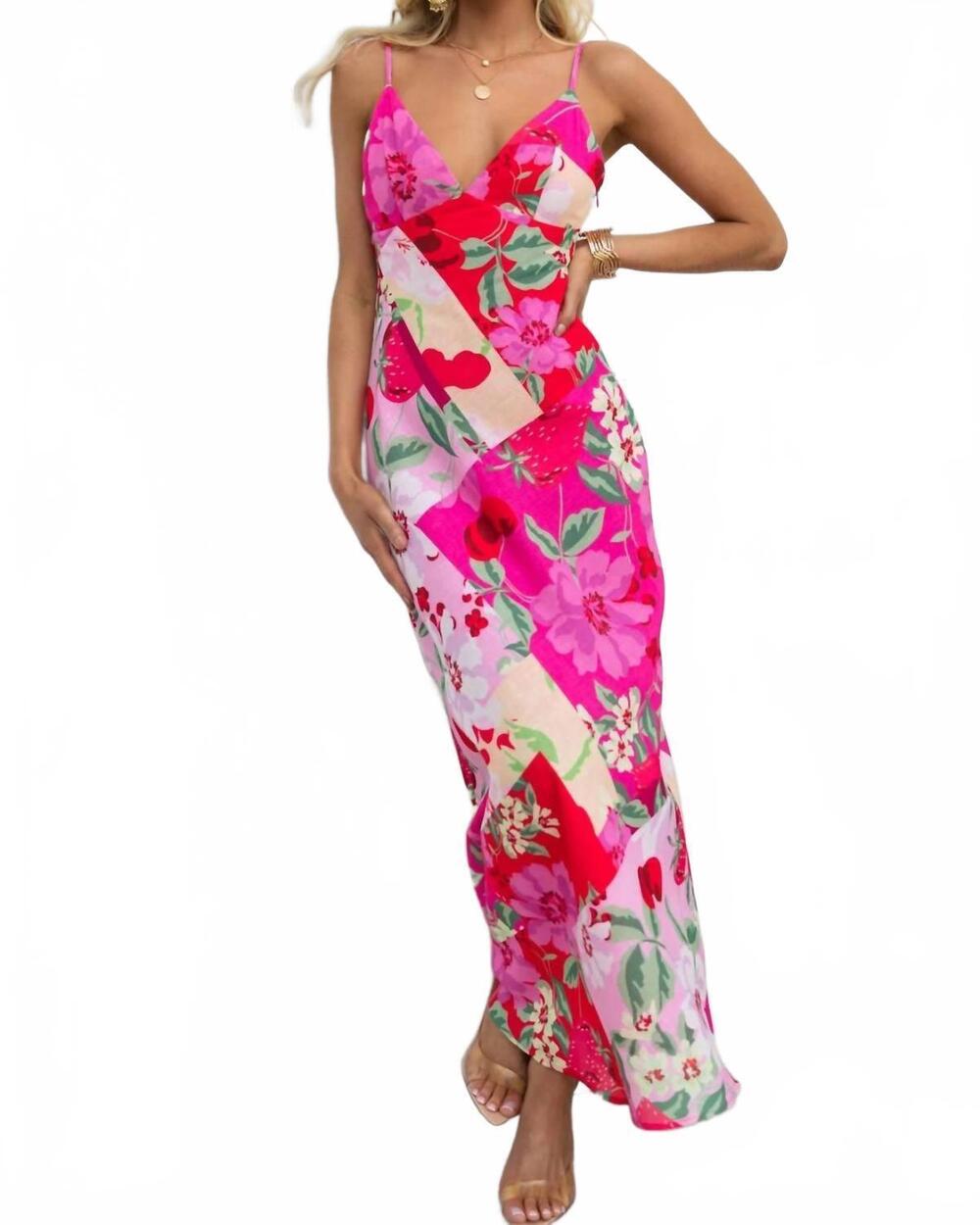 NEW ONE & ONLY blushing garden patchwork maxi dress in pink multi